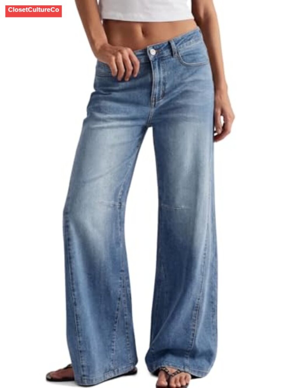 High Waisted Wide Leg Barrel Jeans Baggy Pants Pull On